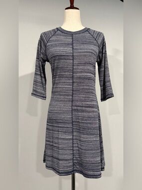 BeBop Striped Navy and White Dress with 3/4 Sleeves
